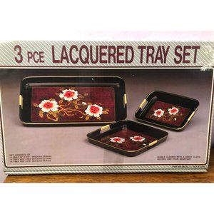 NIB 3 Piece Lacquered Tray Set, Made in Japan, Serving Trays, Set of 3